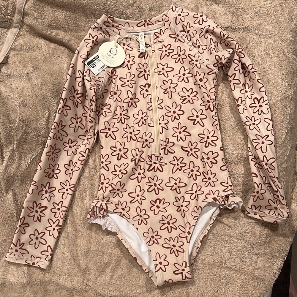 SOLD Rylee and Cru flower outline rashguard swim suit